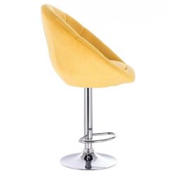 Barová židle VERA VELUR na kulaté stříbrné podstavě - žlutá
