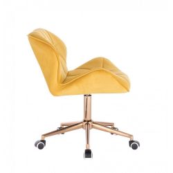 Kosmetická židle MILANO VELUR na zlaté podstavě s kolečky - žlutá