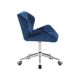 Kosmetická židle MILANO VELUR na stříbrné podstavě s kolečky - modrá