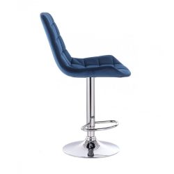 Barová židle PARIS VELUR na stříbrném talíři - modrá