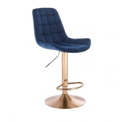 Barová židle PARIS VELUR na zlatém talíři - modrá