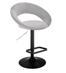 Barová židle NAPOLI  VELUR na černém talíři - světle šedá