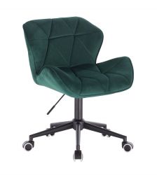 Kosmetická židle MILANO VELUR na černé podstavě s kolečky - zelená