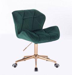 Kosmetická židle MILANO VELUR na zlaté podstavě s kolečky - zelená