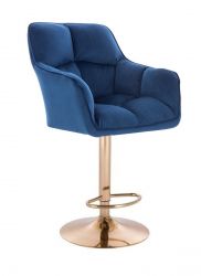 Barová židle AMALFI VELUR na zlatém talíři - modrá