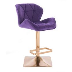 Barová židle MILANO VELUR na zlaté hranaté podstavě - fialová