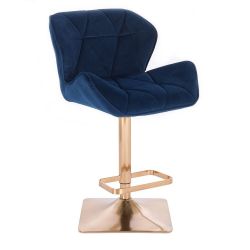 Barová židle MILANO VELUR na zlaté hranaté podstavě - modrá