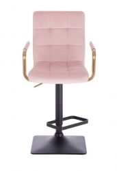 Barová židle VERONA GOLD VELUR na černé hranaté základně - růžová