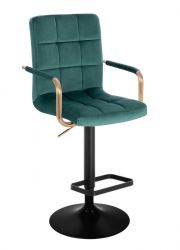 Barová židle VERONA GOLD VELUR na černém talíři - zelená