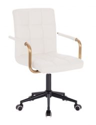 Kosmetická židle VERONA GOLD na černé podstavě s kolečky - bílá