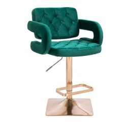 Barová židle ADRIA VELUR na zlaté hranaté podstavě - zelená