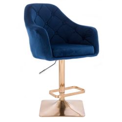 Barová židle ANDORA VELUR na zlaté hranaté podstavě - modrá