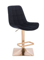 Barová židle PARIS VELUR na zlaté hranaté podstavě - černá