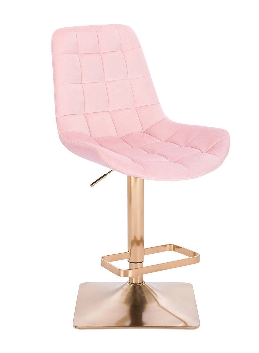 Barová židle PARIS VELUR na zlaté hranaté podstavě - světle růžová LuxuryForm