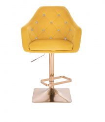 Barová židle ROMA VELUR na zlaté hranaté podstavě - žlutá