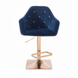 Barová židle ROMA VELUR na zlaté hranaté podstavě - modrá