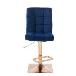 Barová židle TOLEDO VELUR na zlaté hranaté podstavě - modrá