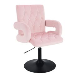 Kosmetická židle  BOSTON VELUR na černém talíři - světle růžová