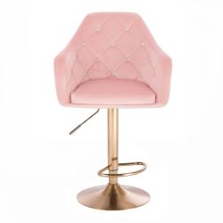 Barová židle ROMA VELUR na zlatém talíři - světle růžová
