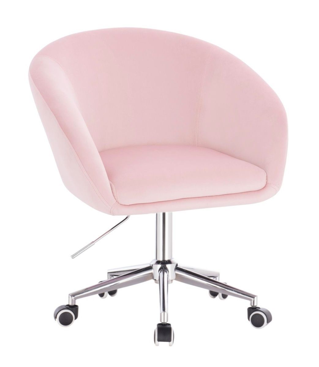 Kosmetická židle VENICE VELUR na stříbrné podstavě s kolečky - růžová