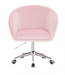 Kosmetická židle VENICE VELUR na stříbrné podstavě s kolečky - růžová