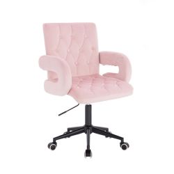 Kosmetická židle BOSTON VELUR na černé podstavě s kolečky - světle růžová