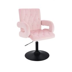 Kosmetická židle  BOSTON VELUR na černém talíři - světle růžová