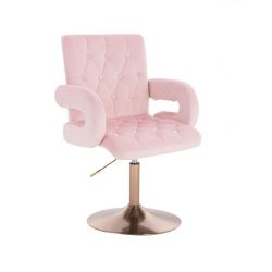 Kosmetická židle BOSTON VELUR na zlatém talíři - světle růžová