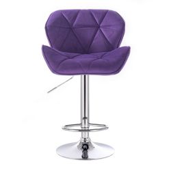 Barová židle MILANO VELUR na kulaté stříbrné podstavě - fialová