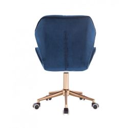 Kosmetická židle MILANO MAX VELUR na zlaté základně s kolečky - modrá
